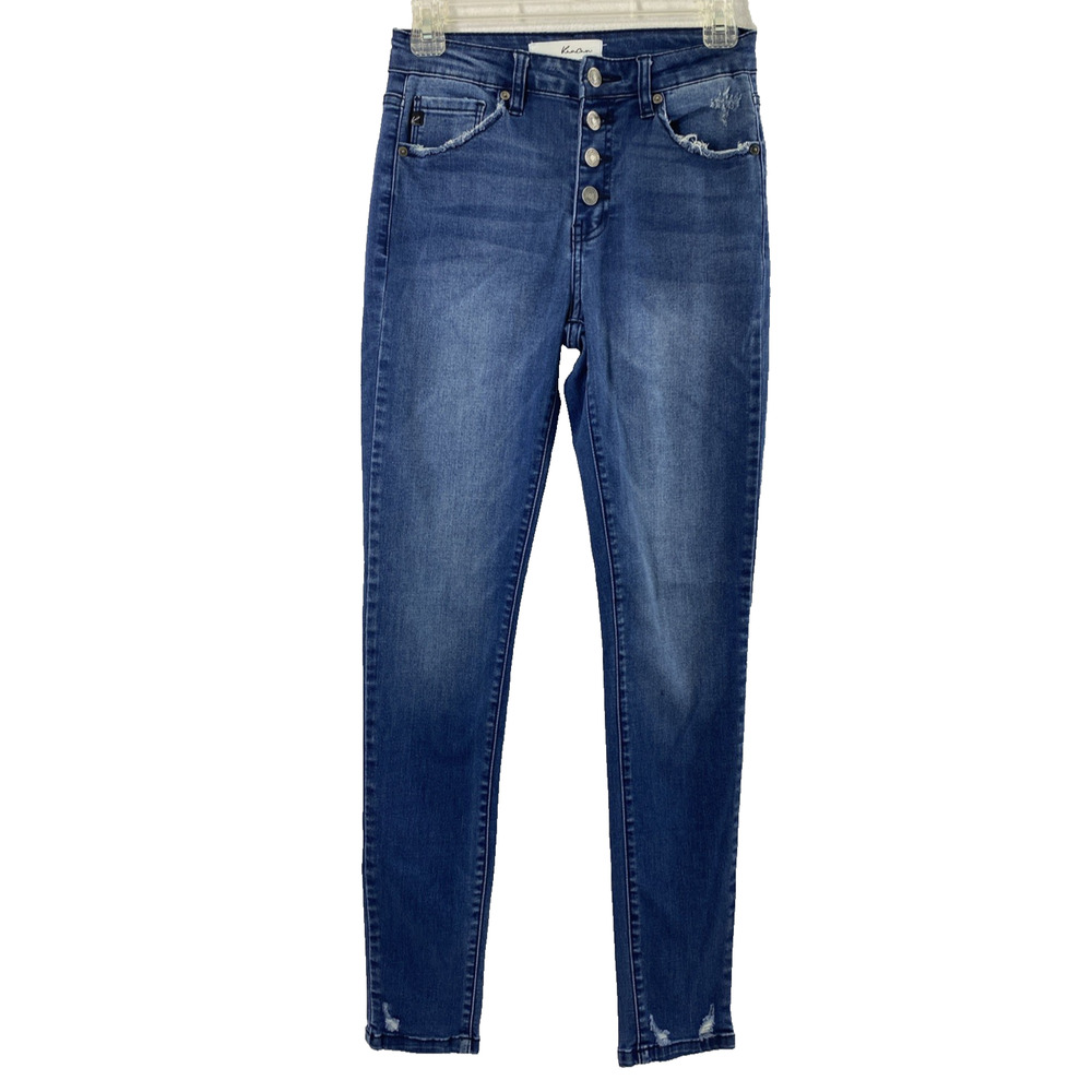 Kancan Jeans Womens Size 25 Button Fly Medium Wash Denim Distress Stretch